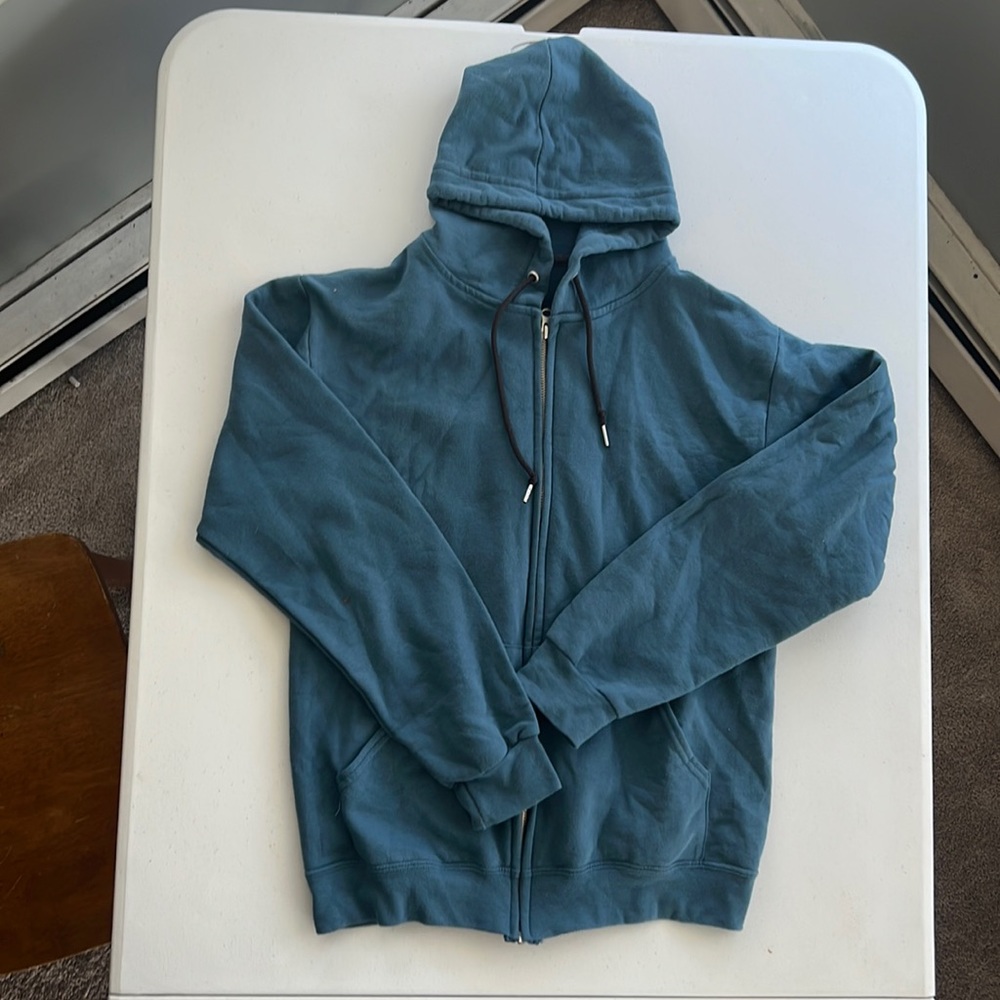 LAST CALL - Plain blue full zip up hoodie by Fruit of the Loom. Size small
